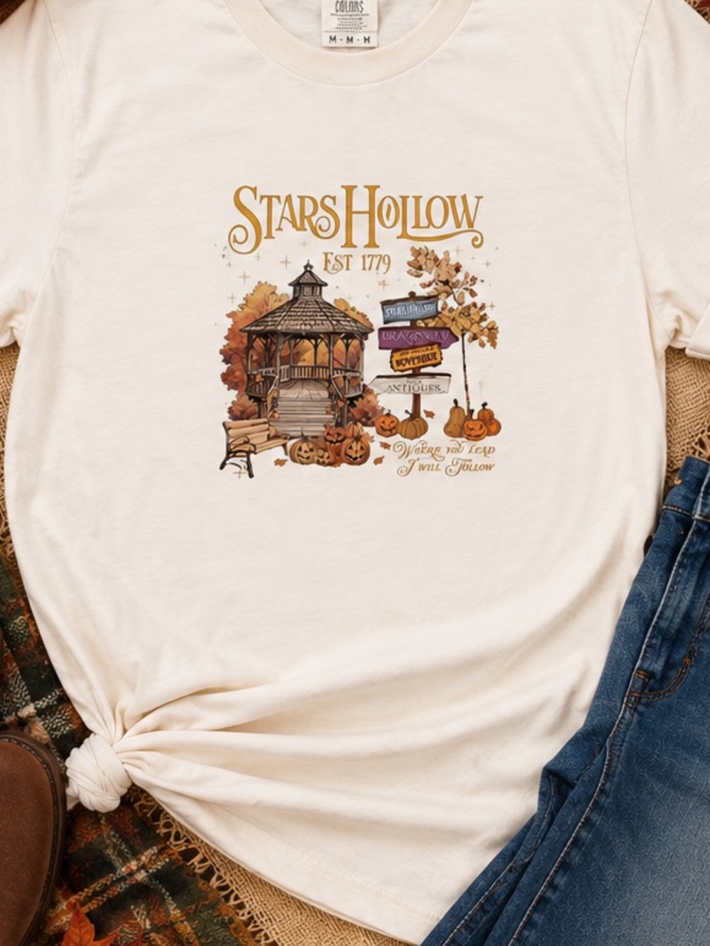 Gildan Cream Stars Hollow Fall Graphic Tee